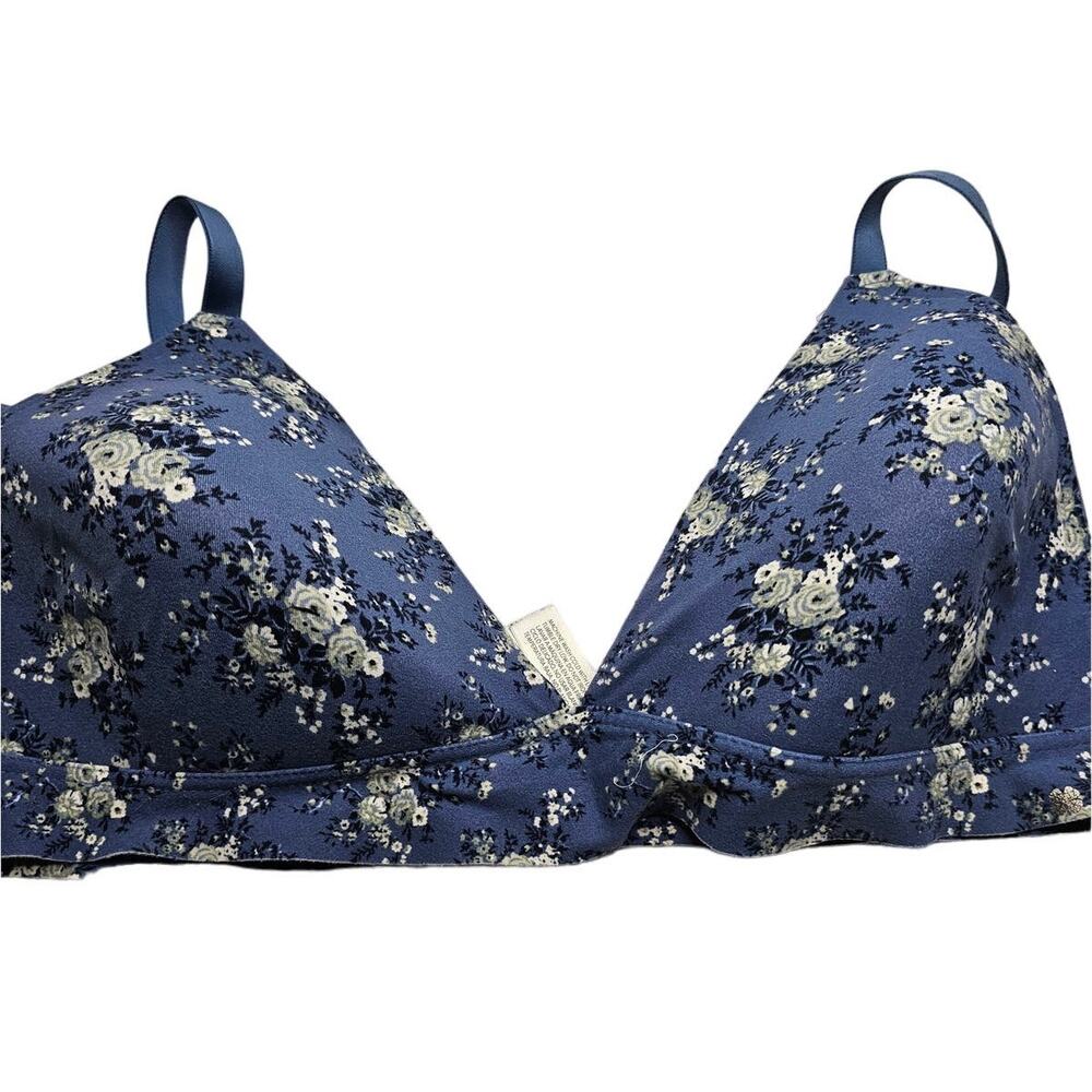 Lucky Brand Womens Sz 42C Triangle Lightly Padded T Shirt Bra Blue Floral